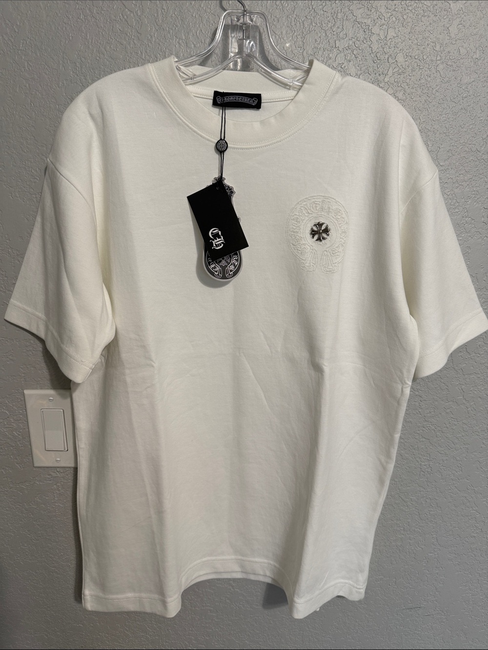 CH White Embroidered Crewneck T-Shirt - Luxury Detail